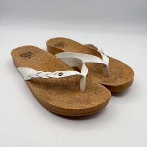 REEF Court Twist Sandals 7 White Women's Flip Flops Cork